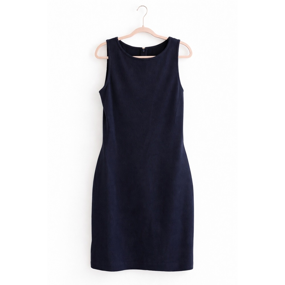 St. John Caviar Knit Navy Sheath Dress Sleeveless Women's 12‎
